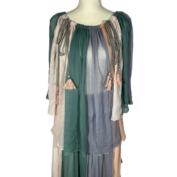 Antik Batik 2-Piece Chiffon Pastel Blouse & Skirt Set Tassels Size 38 Small - Picture 6 of 13